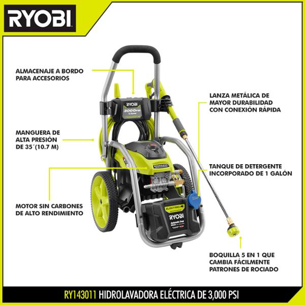 Hidrolavadora Electrica De 3000 Psi Ryobi 4.2lmin Brushless
